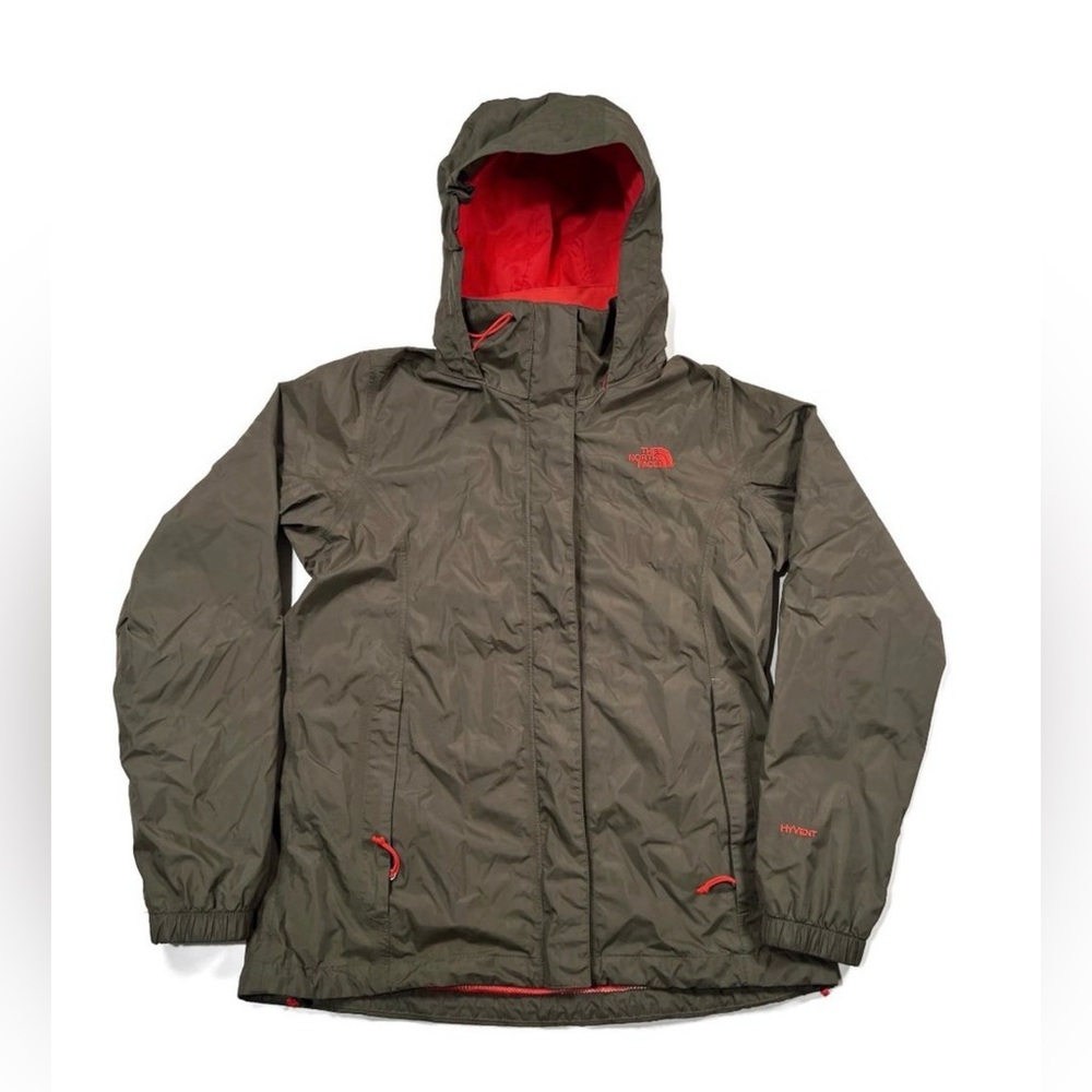 The North Face Women's Hyvent Rain Jacket Olive Green Orange Hooded Sz Small